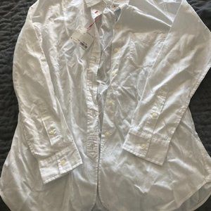 Ines de La Fressange/Uniqlo White, long-sleeve, button-down Shirt